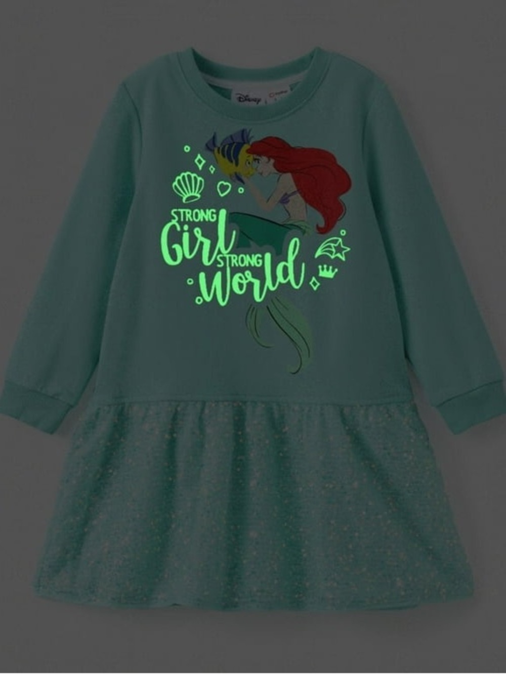 Girls Light Blue Ariel Mermaid Sparkle Dress GLOW IN DARK - Picture 6 of 6